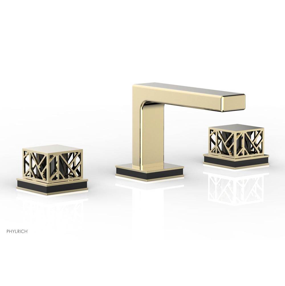 Phylrich - Polished Brass Uncoated (Living Finish) Jolie Widespread Lavatory Faucet With Rectangular Low Spout - Polished Brass Uncoated with Gloss Black