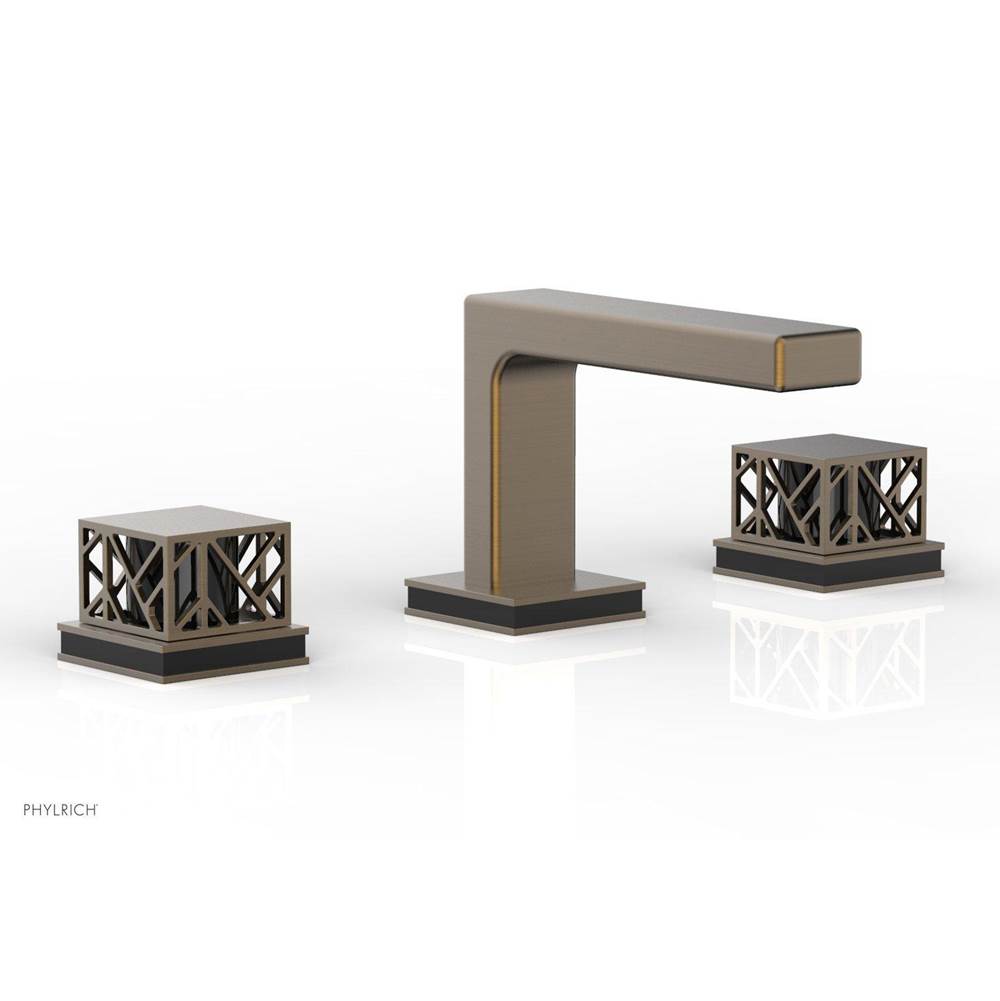 Phylrich - Old English Brass Jolie Widespread Lavatory Faucet With Rectangular Low Spout, Square Cutaway Handles, And Black Accents - 1.2GPM - Old English Brass