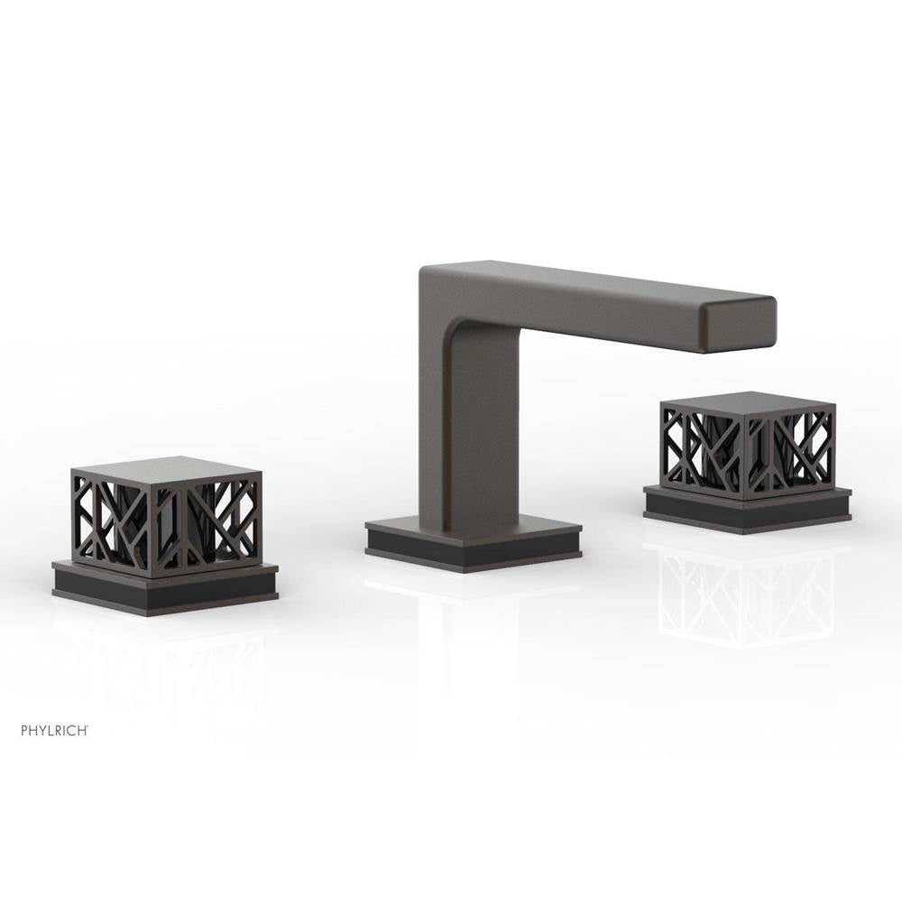 Phylrich - Oil Rubbed Bronze Jolie Widespread Lavatory Faucet With Rectangular Low Spout, Square Cutaway Handles, And Black Accents - 1.2GPM - Oil Rubbed Bronze with Gloss Black