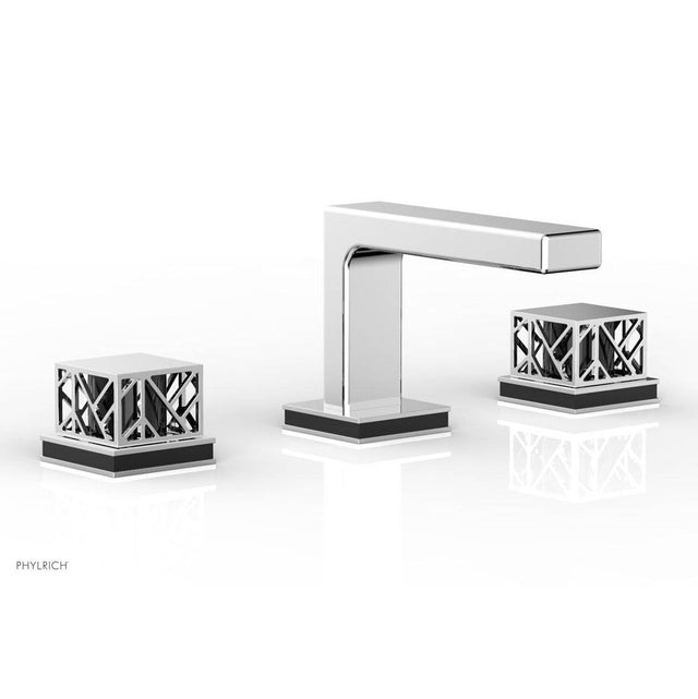 Phylrich - Satin Brass Jolie Widespread Lavatory Faucet With Rectangular Low Spout, Square Cutaway Handles, And Black Accents - 1.2GPM - Satin Brass with Gloss Black