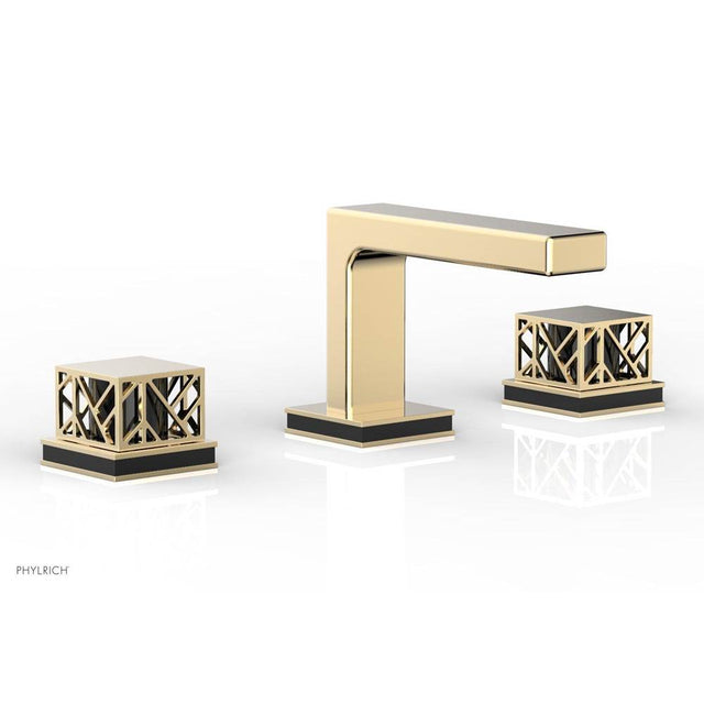 Phylrich - Polished Chrome Jolie Widespread Lavatory Faucet With Rectangular Low Spout, Square Cutaway Handles, And Black Accents - 1.2GPM - Polished Chrome with Gloss Black