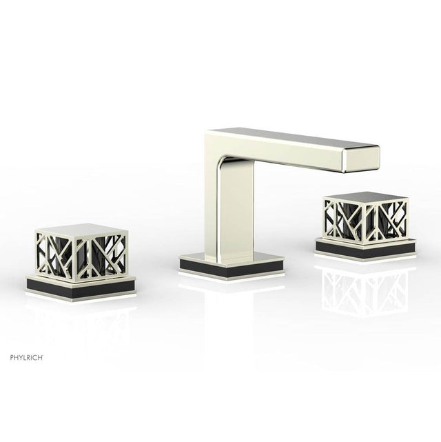Phylrich - Satin Nickel Jolie Widespread Lavatory Faucet With Rectangular Low Spout, Square Cutaway Handles, And Black Accents - 1.2GPM - Satin Nickel with Gloss Black