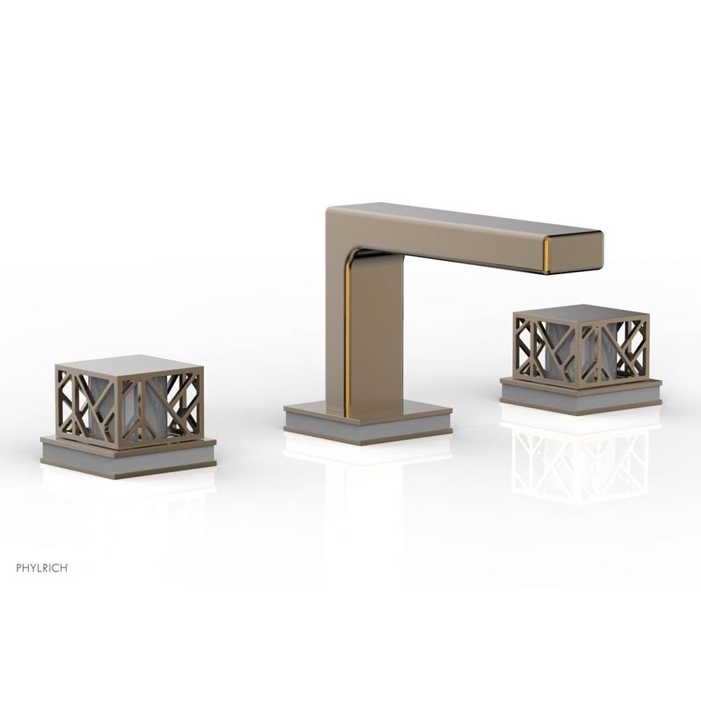 Phylrich - Antique Bronze Jolie Widespread Lavatory Faucet With Rectangular Low Spout, Square Cutaway Handles, And Grey Accents - 1.2GPM - Antique Bronze with Grey