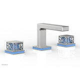 Phylrich - Satin Chrome Jolie Widespread Lavatory Faucet With Rectangular Low Spout, Square Cutaway Handles, And Light Blue Accents - 1.2GPM - Satin Chrome with Light Blue