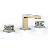 Phylrich - Polished Brass Uncoated (Living Finish) Jolie Widespread Lavatory Faucet With Rectangular Low Spout - Polished Brass Uncoated with Light Blue