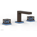 Phylrich - Antique Bronze Jolie Widespread Lavatory Faucet With Rectangular Low Spout, Square Cutaway Handles, And Light Blue Accents - 1.2GPM - Antique Bronze with Light Blue