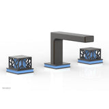 Phylrich - Oil Rubbed Bronze Jolie Widespread Lavatory Faucet With Rectangular Low Spout, Square Cutaway Handles, And Light Blue Accents - 1.2GPM - Oil Rubbed Bronze with Light Blue