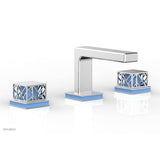 Phylrich - Polished Nickel Jolie Widespread Lavatory Faucet With Rectangular Low Spout, Square Cutaway Handles, And Light Blue Accents - 1.2GPM - Polished Nickel with Light Blue