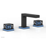 Phylrich - Matte Black Jolie Widespread Lavatory Faucet With Rectangular Low Spout, Square Cutaway Handles, And Light Blue Accents - 1.2GPM - Matte Black with Light Blue