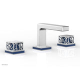 Phylrich - Satin Brass Jolie Widespread Lavatory Faucet With Rectangular Low Spout, Square Cutaway Handles, And Navy Blue Accents - 1.2GPM - Satin Brass with Navy Blue