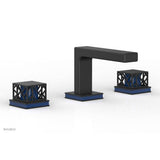Phylrich - Satin Nickel Jolie Widespread Lavatory Faucet With Rectangular Low Spout, Square Cutaway Handles, And Navy Blue Accents - 1.2GPM - Satin Nickel with Navy Blue