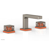 Phylrich - Pewter Jolie Widespread Lavatory Faucet With Rectangular Low Spout, Square Cutaway Handles, And Orange Accents - 1.2GPM - Pewter with Orange