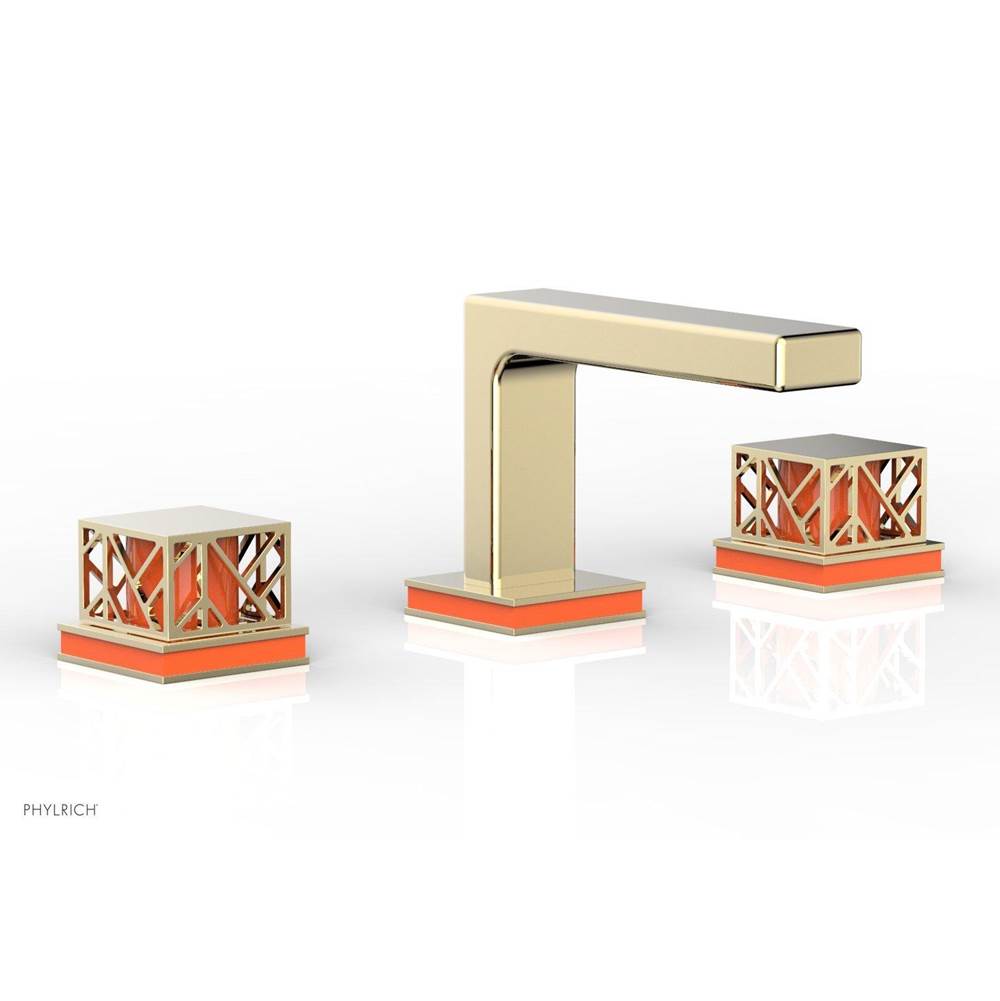 Phylrich - Polished Brass Uncoated (Living Finish) Jolie Widespread Lavatory Faucet With Rectangular Low Spout - Polished Brass Uncoated with Orange