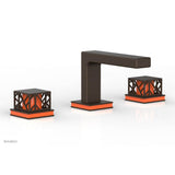 Phylrich - Antique Bronze Jolie Widespread Lavatory Faucet With Rectangular Low Spout, Square Cutaway Handles, And Orange Accents - 1.2GPM - Antique Bronze with Orange