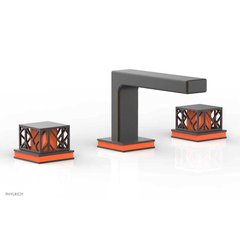 Phylrich - Oil Rubbed Bronze Jolie Widespread Lavatory Faucet With Rectangular Low Spout, Square Cutaway Handles, And Orange Accents - 1.2GPM - Oil Rubbed Bronze with Orange