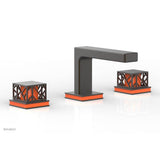 Phylrich - Oil Rubbed Bronze Jolie Widespread Lavatory Faucet With Rectangular Low Spout, Square Cutaway Handles, And Orange Accents - 1.2GPM - Oil Rubbed Bronze with Orange
