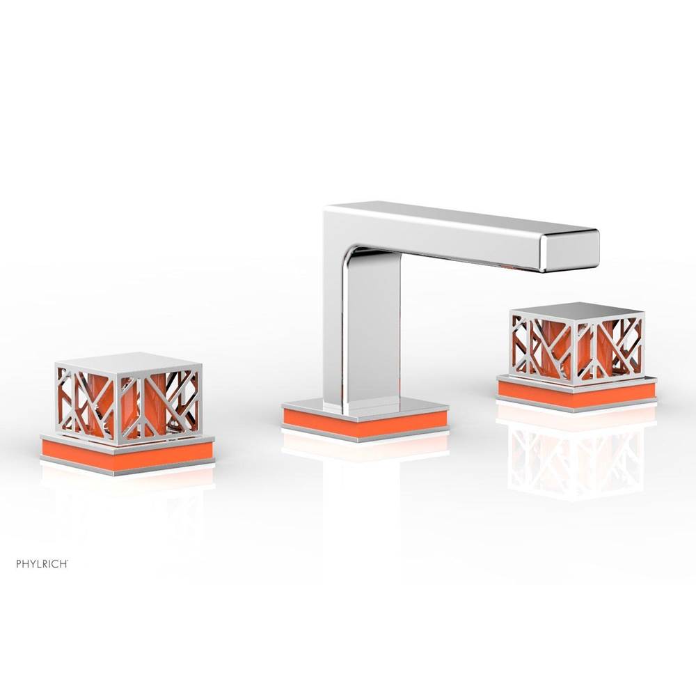 Phylrich - Satin Brass Jolie Widespread Lavatory Faucet With Rectangular Low Spout, Square Cutaway Handles, And Orange Accents - 1.2GPM - Satin Brass with Orange