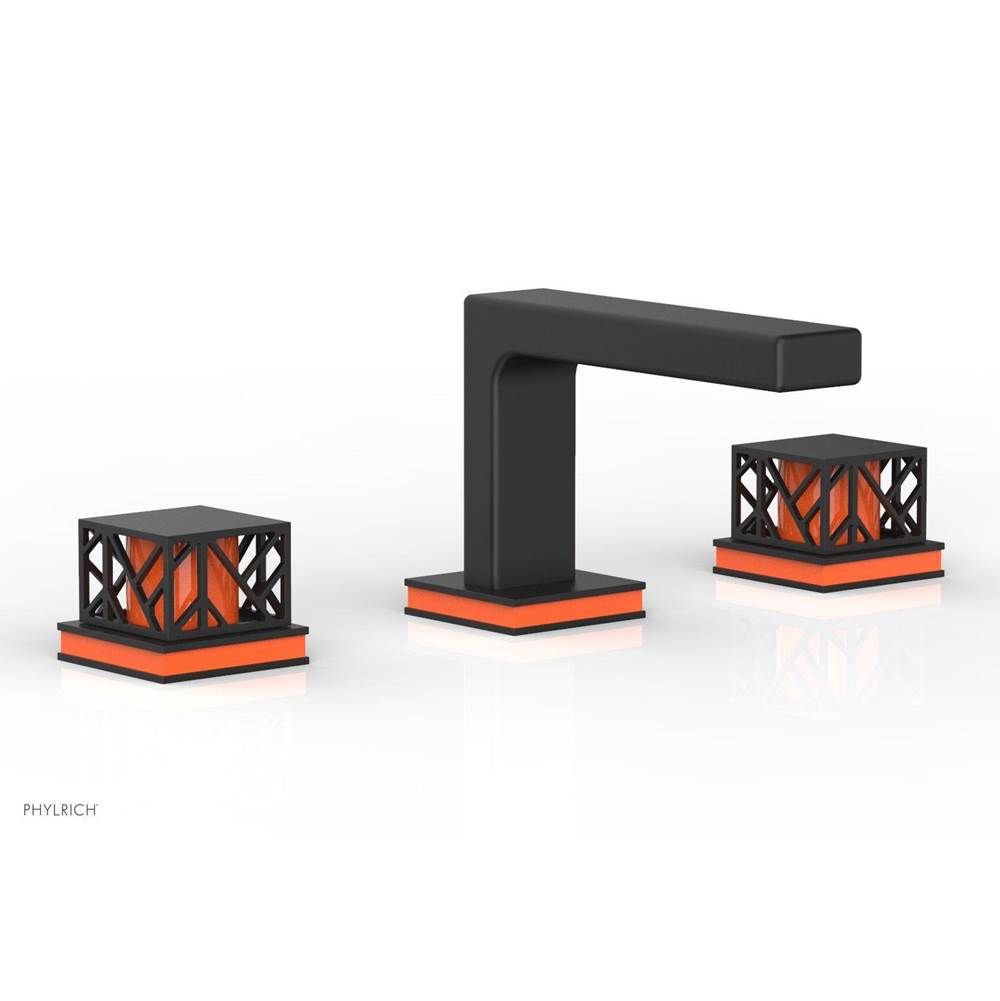 Phylrich - Satin Nickel Jolie Widespread Lavatory Faucet With Rectangular Low Spout, Square Cutaway Handles, And Orange Accents - 1.2GPM - Satin Nickel with Orange