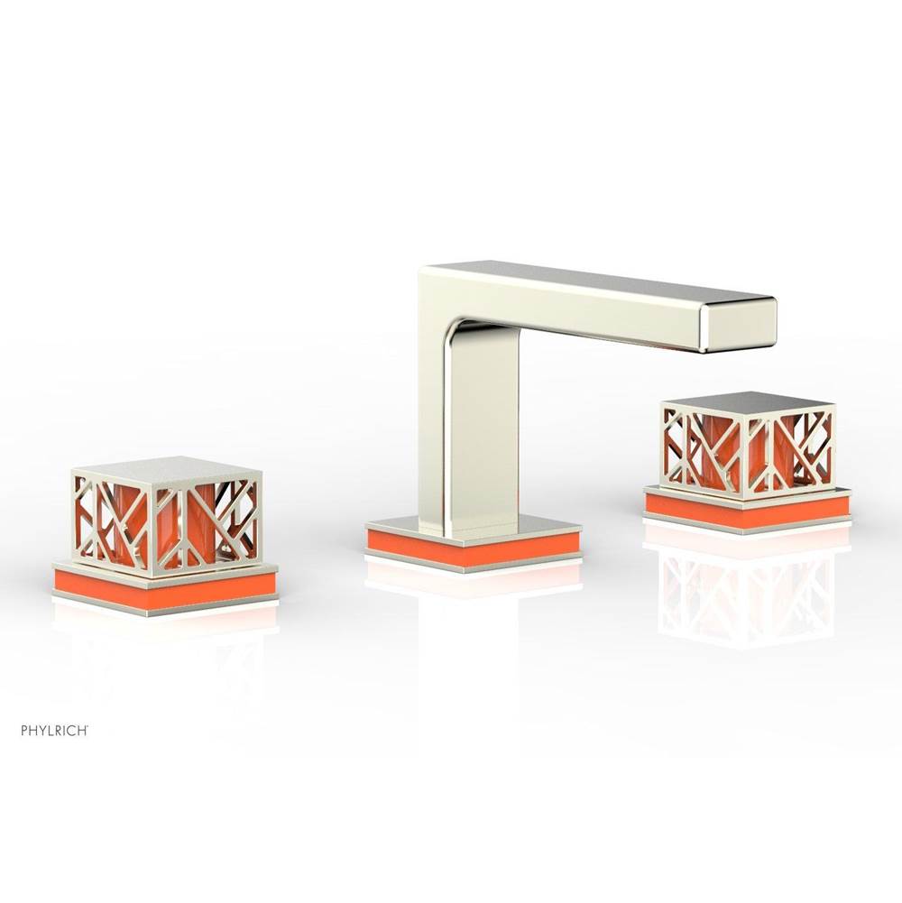 Phylrich - Polished Brass Jolie Widespread Lavatory Faucet With Rectangular Low Spout, Square Cutaway Handles, And Orange Accents - 1.2GPM - Polished Brass with Orange