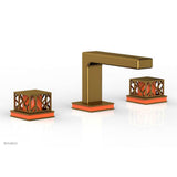 Phylrich - Polished Gold Jolie Widespread Lavatory Faucet With Rectangular Low Spout, Square Cutaway Handles, And Orange Accents - 1.2GPM - Polished Gold with Orange