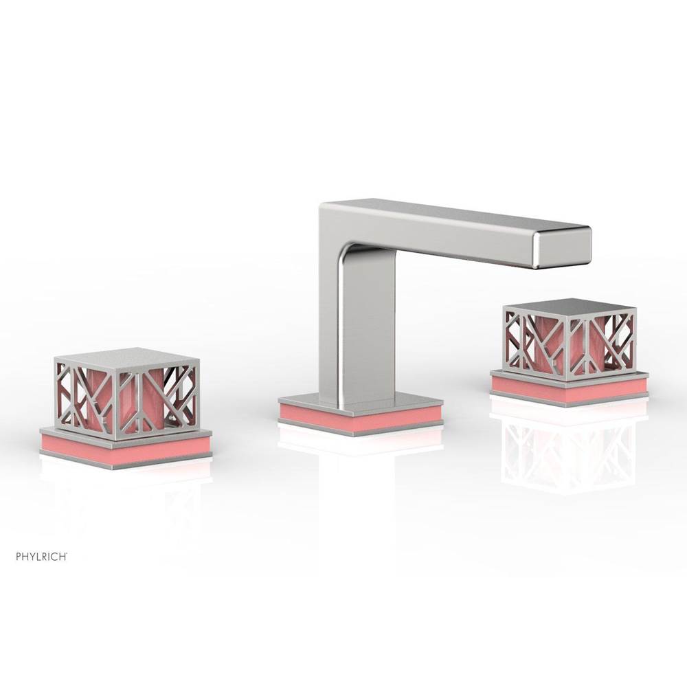 Phylrich - Pewter Jolie Widespread Lavatory Faucet With Rectangular Low Spout, Square Cutaway Handles, And Pink Accents - 1.2GPM - Pewter with Pink