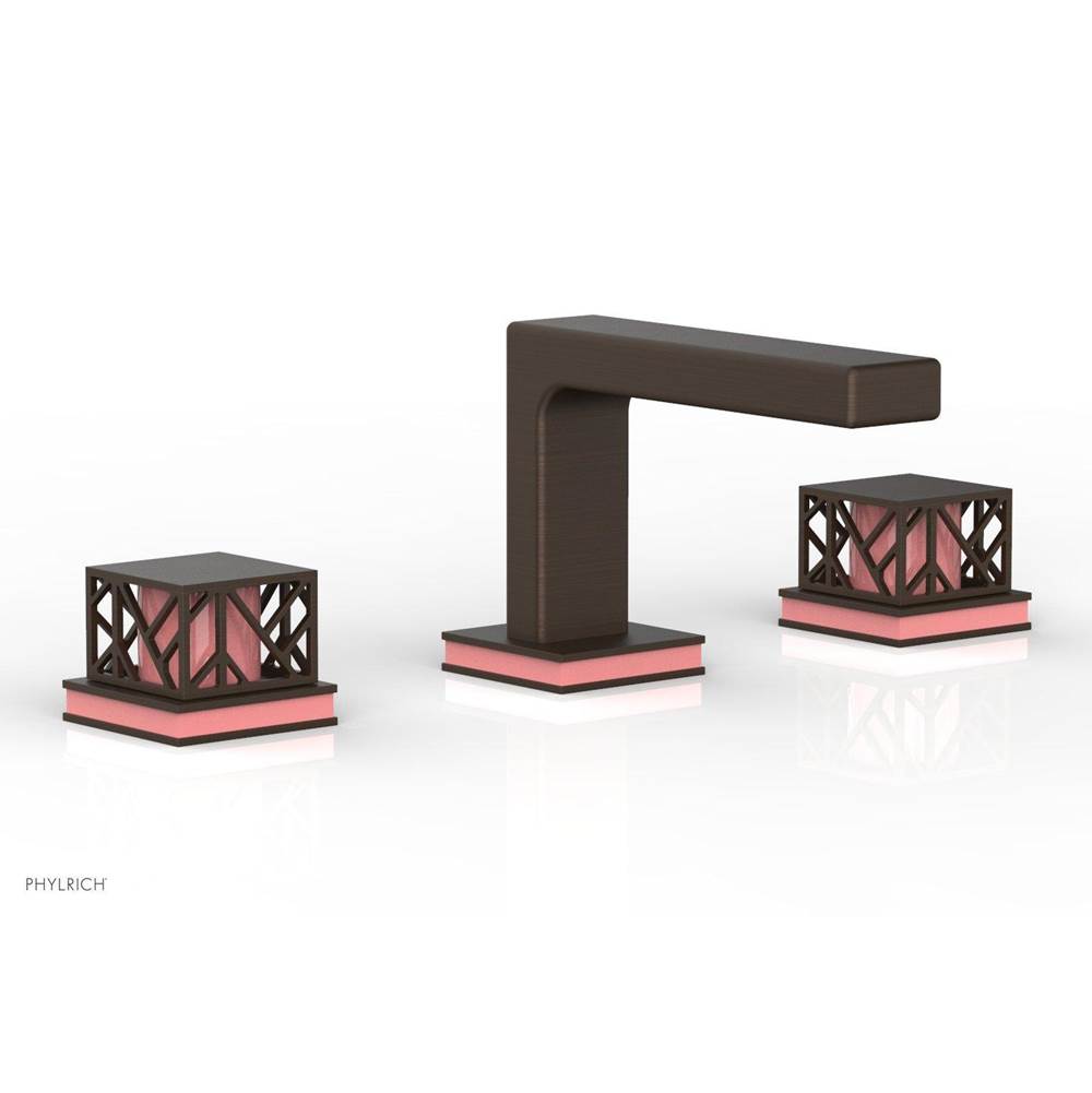 Phylrich - Antique Bronze Jolie Widespread Lavatory Faucet With Rectangular Low Spout, Square Cutaway Handles, And Pink Accents - 1.2GPM - Antique Bronze with Pink