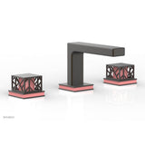 Phylrich - Oil Rubbed Bronze Jolie Widespread Lavatory Faucet With Rectangular Low Spout, Square Cutaway Handles, And Pink Accents - 1.2GPM - Oil Rubbed Bronze with Pink