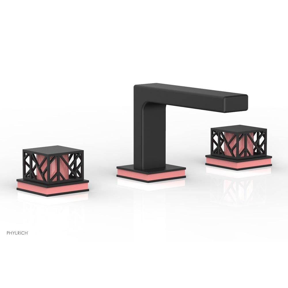 Phylrich - Satin Nickel Jolie Widespread Lavatory Faucet With Rectangular Low Spout, Square Cutaway Handles, And Pink Accents - 1.2GPM - Satin Nickel with Pink