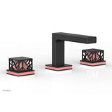 Phylrich - Satin Nickel Jolie Widespread Lavatory Faucet With Rectangular Low Spout, Square Cutaway Handles, And Pink Accents - 1.2GPM - Satin Nickel with Pink