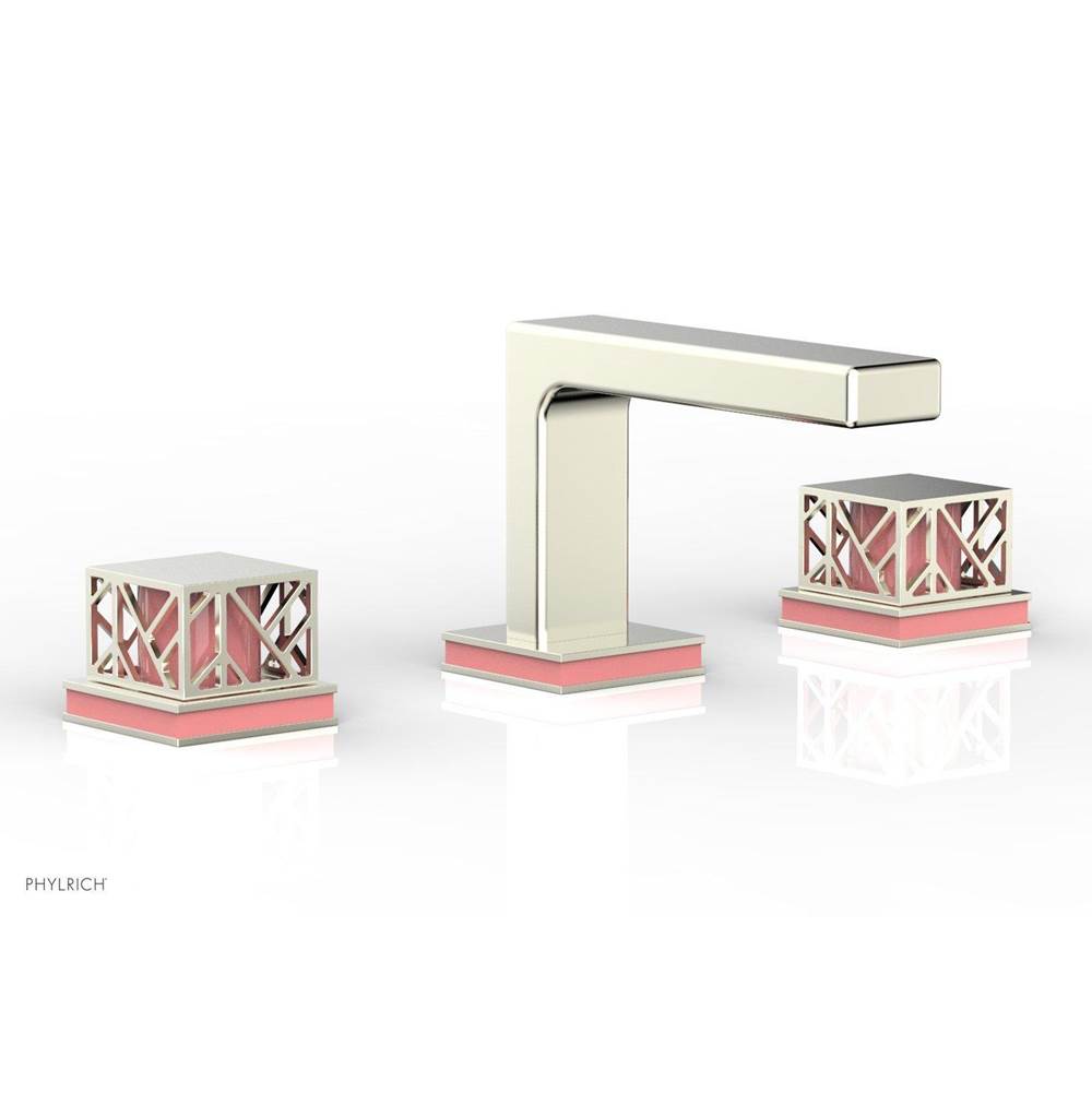 Phylrich - Polished Brass Jolie Widespread Lavatory Faucet With Rectangular Low Spout, Square Cutaway Handles, And Pink Accents - 1.2GPM - Polished Brass with Pink
