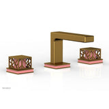 Phylrich - Polished Gold Jolie Widespread Lavatory Faucet With Rectangular Low Spout, Square Cutaway Handles, And Pink Accents - 1.2GPM - Polished Gold with Pink