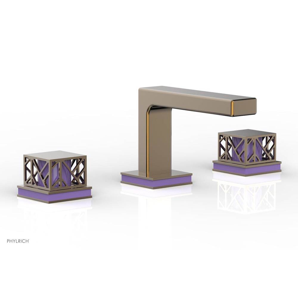 Phylrich - Antique Bronze Jolie Widespread Lavatory Faucet With Rectangular Low Spout, Square Cutaway Handles, And Purple Accents - 1.2GPM - Antique Bronze with Purple