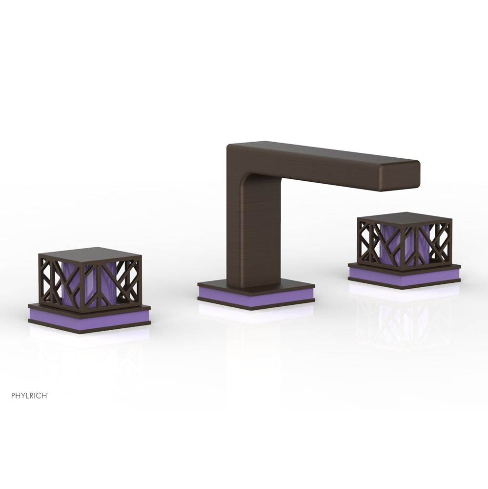 Phylrich - Oil Rubbed Bronze Jolie Widespread Lavatory Faucet With Rectangular Low Spout, Square Cutaway Handles, And Purple Accents - 1.2GPM - Oil Rubbed Bronze with Purple