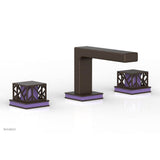 Phylrich - Oil Rubbed Bronze Jolie Widespread Lavatory Faucet With Rectangular Low Spout, Square Cutaway Handles, And Purple Accents - 1.2GPM - Oil Rubbed Bronze with Purple