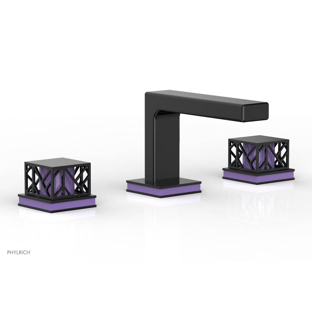 Phylrich - Satin Brass Jolie Widespread Lavatory Faucet With Rectangular Low Spout, Square Cutaway Handles, And Purple Accents - 1.2GPM - Satin Brass with Purple