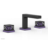 Phylrich - Polished Nickel Jolie Widespread Lavatory Faucet With Rectangular Low Spout, Square Cutaway Handles, And Purple Accents - 1.2GPM - Polished Nickel with Purple