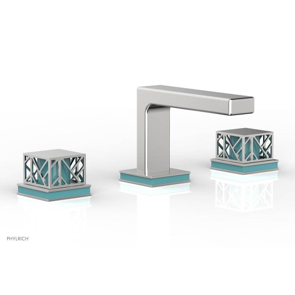 Phylrich - Burnished Nickel Jolie Widespread Lavatory Faucet With Rectangular Low Spout, Square Cutaway Handles, And Turquoise Accents - 1.2GPM - Burnished Nickel with Turquoise