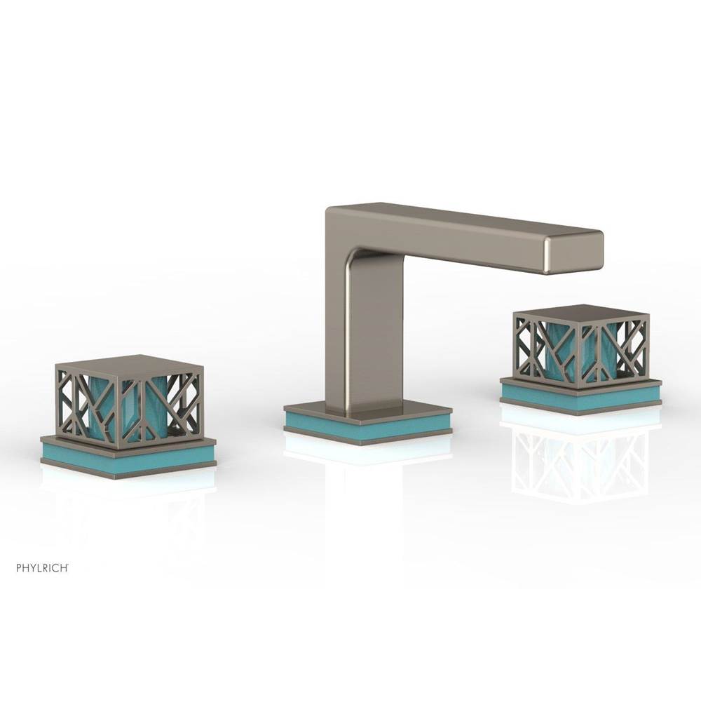 Phylrich - Polished Brass Uncoated (Living Finish) Jolie Widespread Lavatory Faucet With Rectangular Low Spout - Polished Brass Uncoated with Turquoise