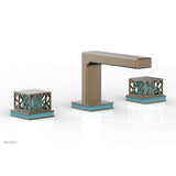Phylrich - Antique Brass Jolie Widespread Lavatory Faucet With Rectangular Low Spout, Square Cutaway Handles, And Turquoise Accents - 1.2GPM - Antique Brass
