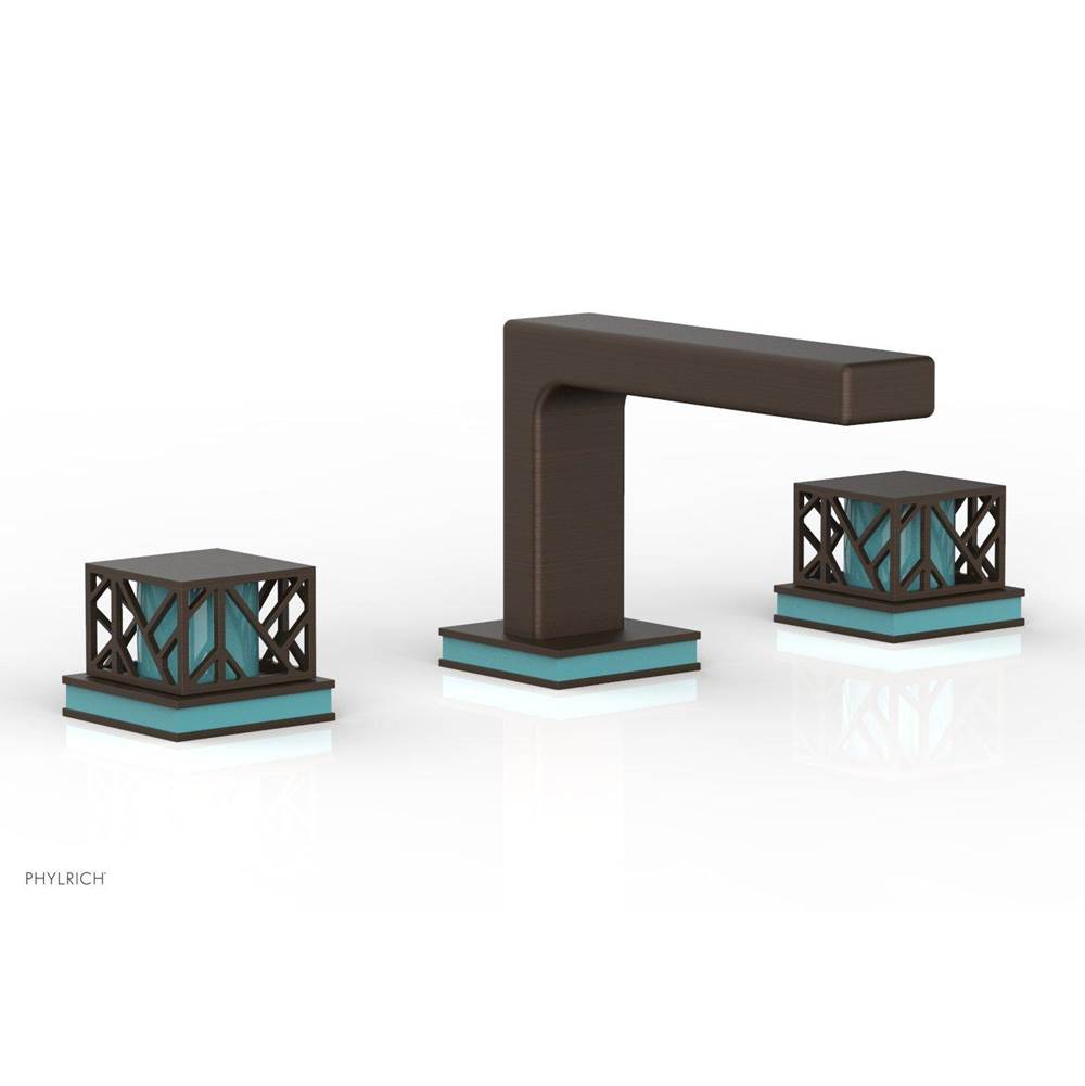 Phylrich - Antique Bronze Jolie Widespread Lavatory Faucet With Rectangular Low Spout, Square Cutaway Handles, And Turquoise Accents - 1.2GPM - Antique Bronze with Turquoise
