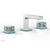 Phylrich - Polished Chrome Jolie Widespread Lavatory Faucet With Rectangular Low Spout, Square Cutaway Handles, And Turquoise Accents - 1.2GPM - Polished Chrome with Turquoise