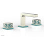 Phylrich - French Brass (Living Finish) Jolie Widespread Lavatory Faucet With Rectangular Low Spout, Square Cutaway Handles, And Turquoise Accents - 1.2GPM - French Brass