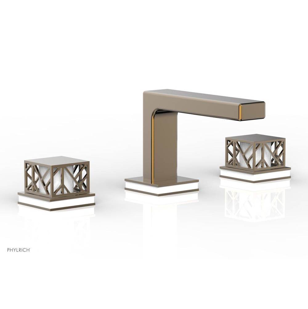 Phylrich - Polished Nickel Jolie Widespread Lavatory Faucet With Rectangular Low Spout, Square Cutaway Handles, And Gloss White Accents - 1.2GPM - Polished Nickel