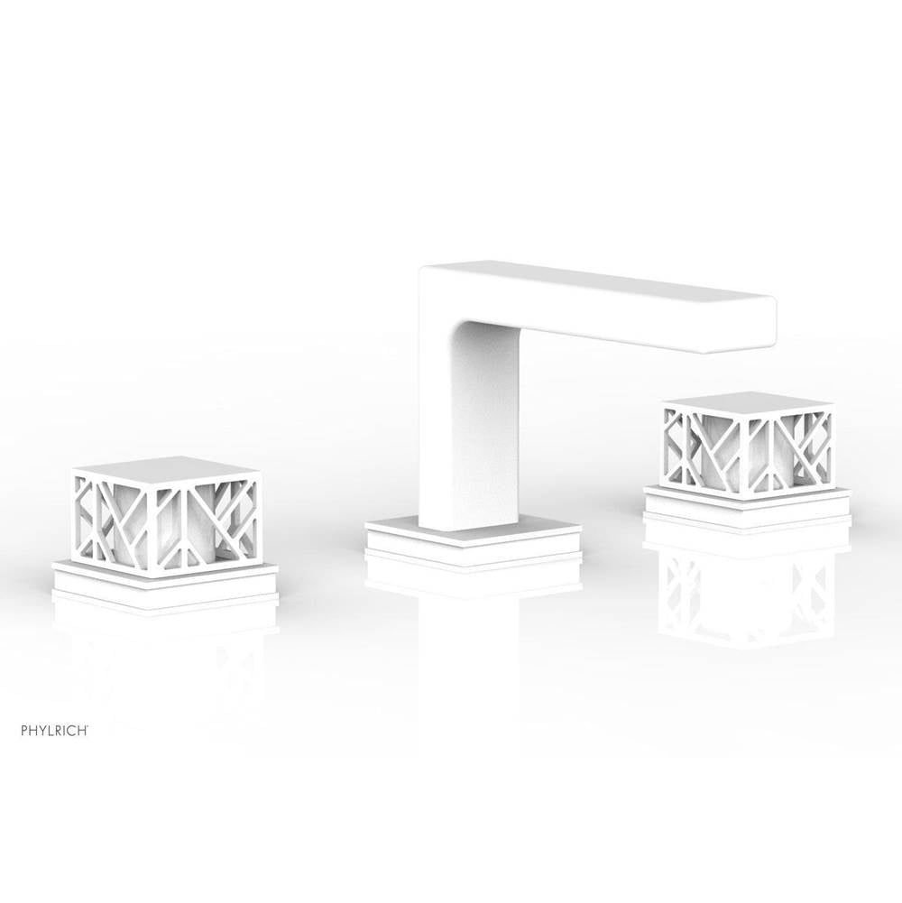 Phylrich - Satin White Jolie Widespread Lavatory Faucet With Rectangular Low Spout, Square Cutaway Handles, And Gloss White Accents - 1.2GPM - Satin White