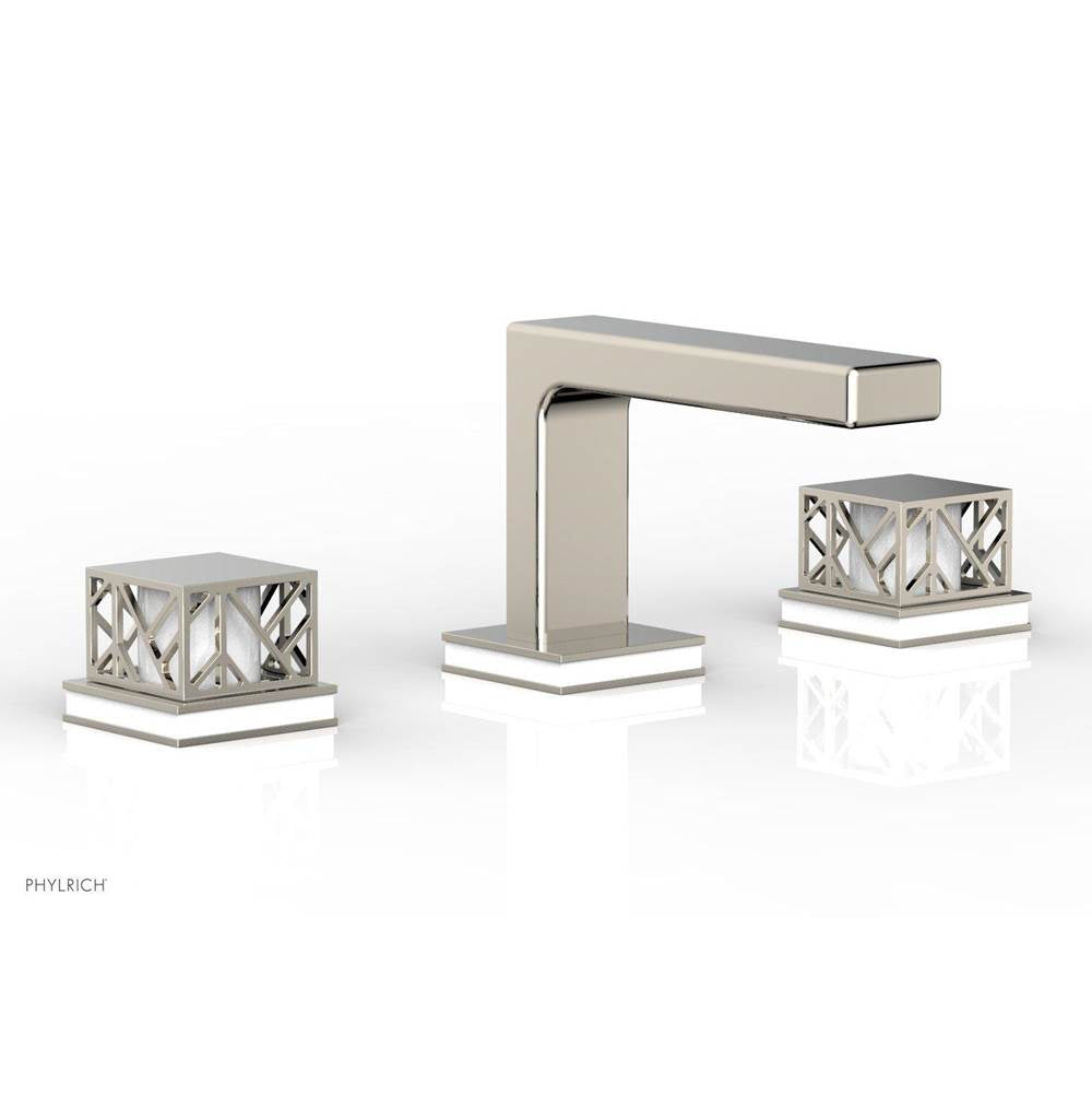 Phylrich - Polished Brass Jolie Widespread Lavatory Faucet With Rectangular Low Spout, Square Cutaway Handles, And Gloss White Accents - 1.2GPM - Polished Brass