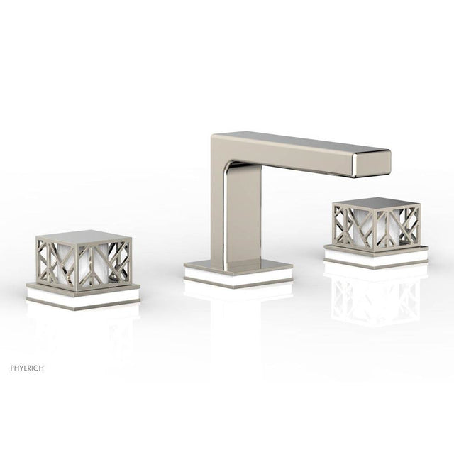 Phylrich - Polished Brass Jolie Widespread Lavatory Faucet With Rectangular Low Spout, Square Cutaway Handles, And Gloss White Accents - 1.2GPM - Polished Brass