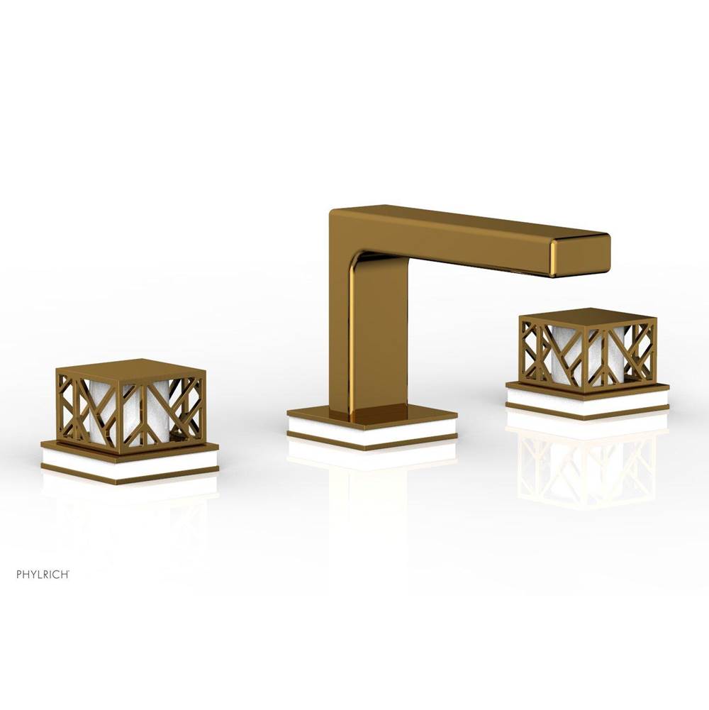 Phylrich - Burnished Gold Jolie Widespread Lavatory Faucet With Rectangular Low Spout, Square Cutaway Handles, And Gloss White Accents - 1.2GPM - Burnished Gold