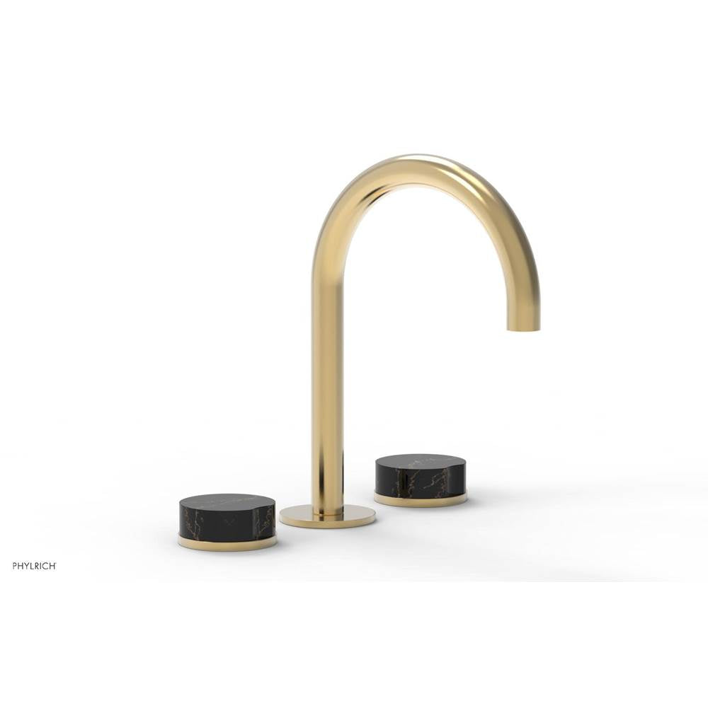 Phylrich - CIRC - Widespread Faucet - High Spout, Black Marble Handles, Push-to-Close Drain - Satin Brass