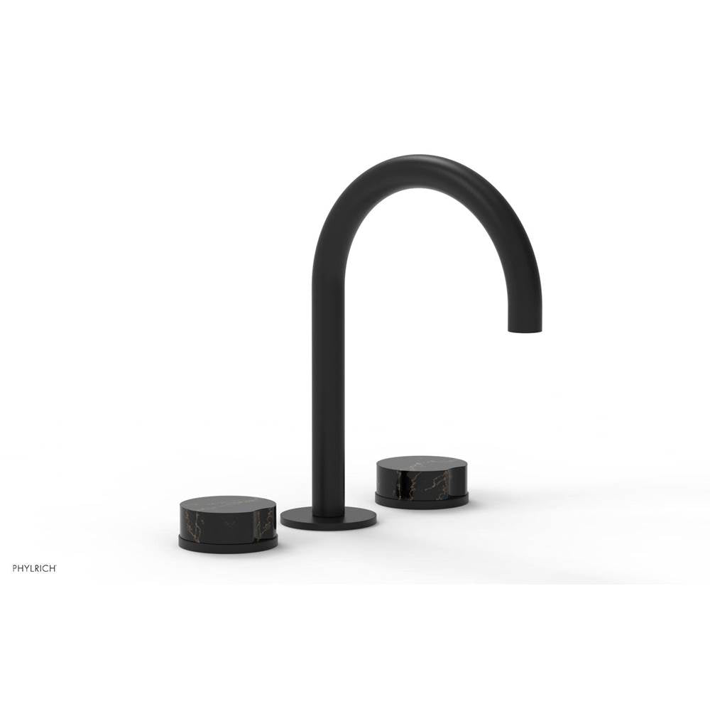 Phylrich - CIRC - Widespread Faucet - High Spout, Black Marble Handles, Push-to-Close Drain - Matte Black
