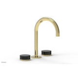 Phylrich - CIRC - Widespread Faucet - High Spout, Black Marble Handles, Push-to-Close Drain - Polished Brass